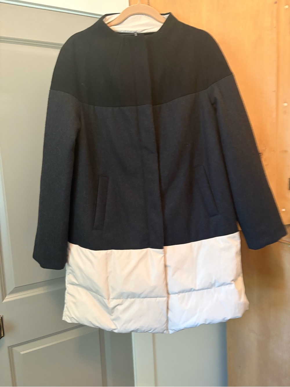 Womens Colorblock Winter Coat - Black & White by Italian designer Liviana Conti
